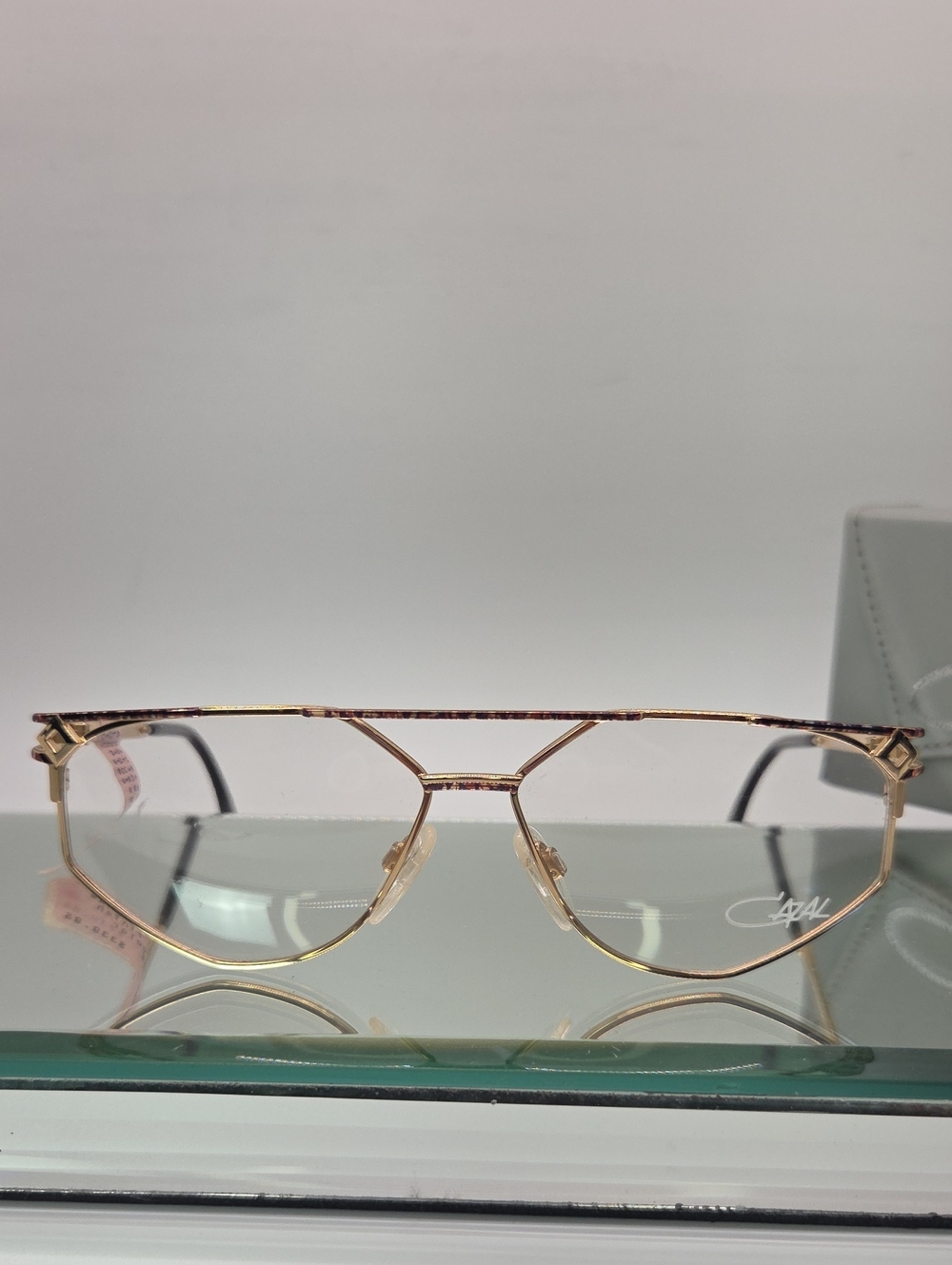 Vintage Cazal 262 Gold/ Multicolor Metal Aviator Glasses with Clear Lenses NOS